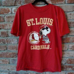 Vtg 80s 1988 St. Louis Cardinals Snoopy Peanuts Schulz MLB Red T-Shirt
